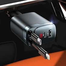 Retractable Car Charger, 4 in 1 Car Charger USB C Fast Charge, Cigarette Lighter USB Charger, Travel Essentials Car Accessories Gifts for Men Women for iPhone 17 16 15 14 13 12 Pro Max, Samsung Brand: Estbuc