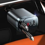Retractable Car Charger, 4 in 1 Car Charger USB C Fast Charge, Cigarette Lighter USB Charger, Travel Essentials Car Accessories Gifts for Men Women for iPhone 17 16 15 14 13 12 Pro Max, Samsung Brand: Estbuc