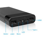 حافظة بنك طاقة ثنائية USB منزلية لبطاريات 4/6×18650 – صندوق تخزين بطارية بشحن سريع 5 فولت Micro USB وUSB-C (البطارية غير متضمنة)