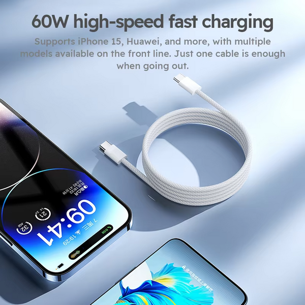 3 قطع كابلات شحن سريع USB-C بطول 6 أقدام (2 متر) 60 واط – أسلاك شاحن من النوع C مضفرة من النايلون للهواتف والأجهزة اللوحية وأجهزة الكمبيوتر المحمولة