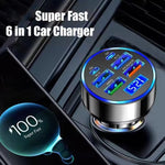 UYUXIO 6-in-1 USB-C Car Charger Adapter – Super Fast Car Charger with LED Voltage Display for iPhone, Samsung & Android Devices