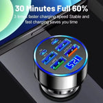 UYUXIO 6-in-1 USB-C Car Charger Adapter – Super Fast Car Charger with LED Voltage Display for iPhone, Samsung & Android Devices