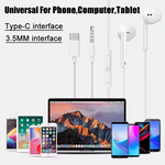 USB Type-C Wired Earphones with Microphone – Stereo In-Ear Headphones for iPhone 15/16/17 Series, iPad, Laptops & Tablets