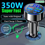 UYUXIO 6-in-1 USB-C Car Charger Adapter – Super Fast Car Charger with LED Voltage Display for iPhone, Samsung & Android Devices